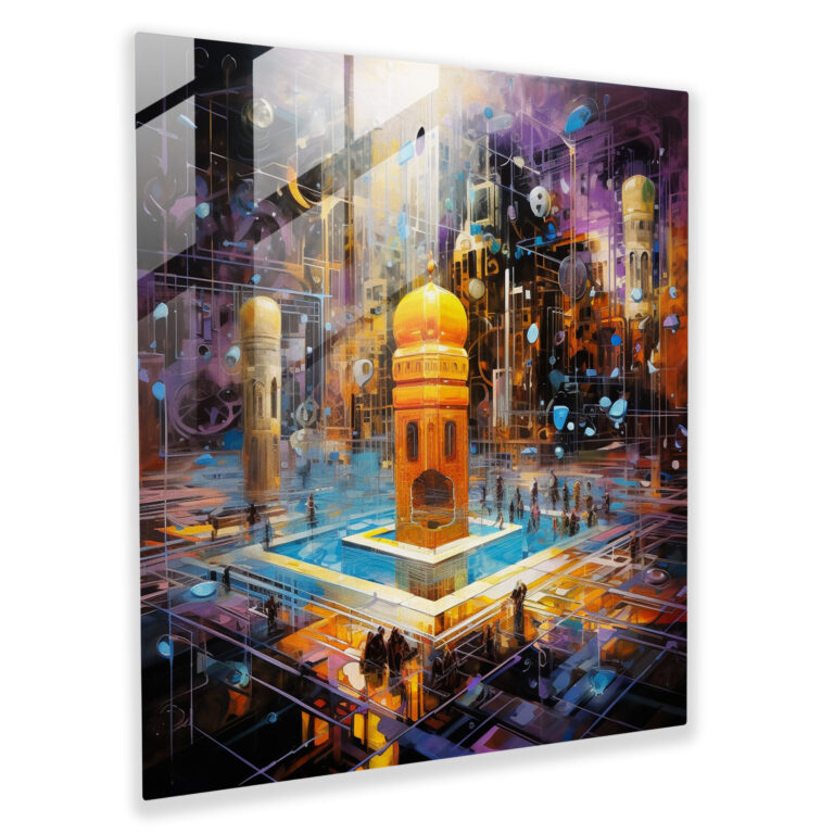 Modern Glass Print - Vibrant Swirls Kaaba - Kaaba, Glass Print, Wall Decoration, Glass Art