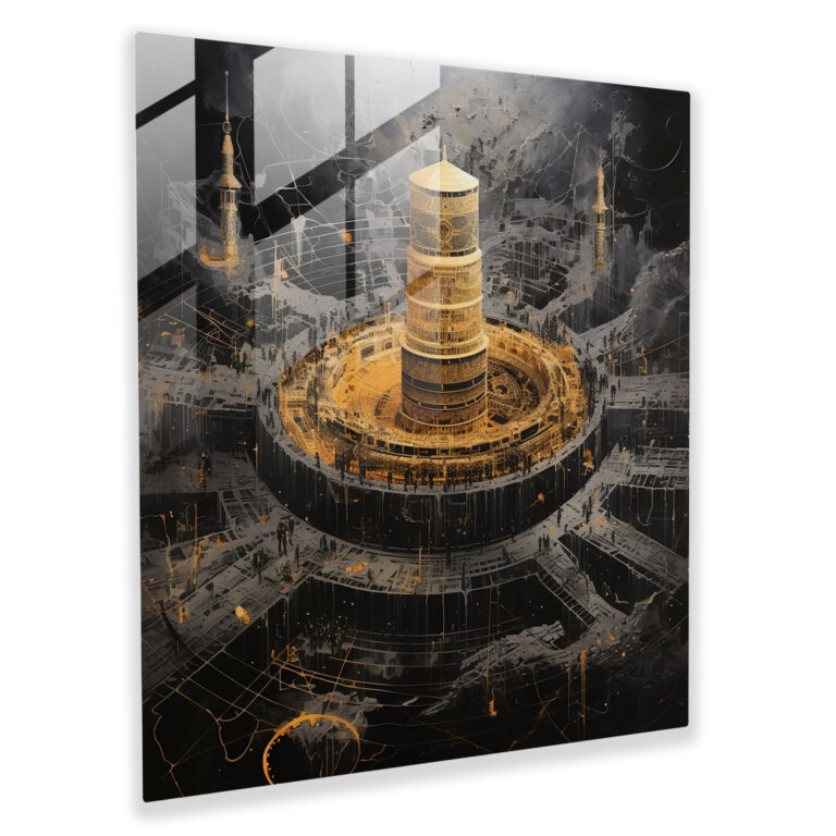 Calligraphy Glass Print - Kaaba - Kaaba, Wall Decoration, Elegant Strokes, Home Decoration