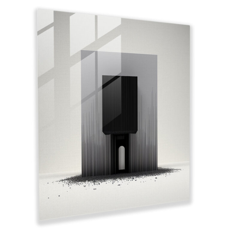 Minimalist Glass Print - Kaaba - Kaaba, Monochromatic Color Scheme, Modern Art, Glass Wall Art