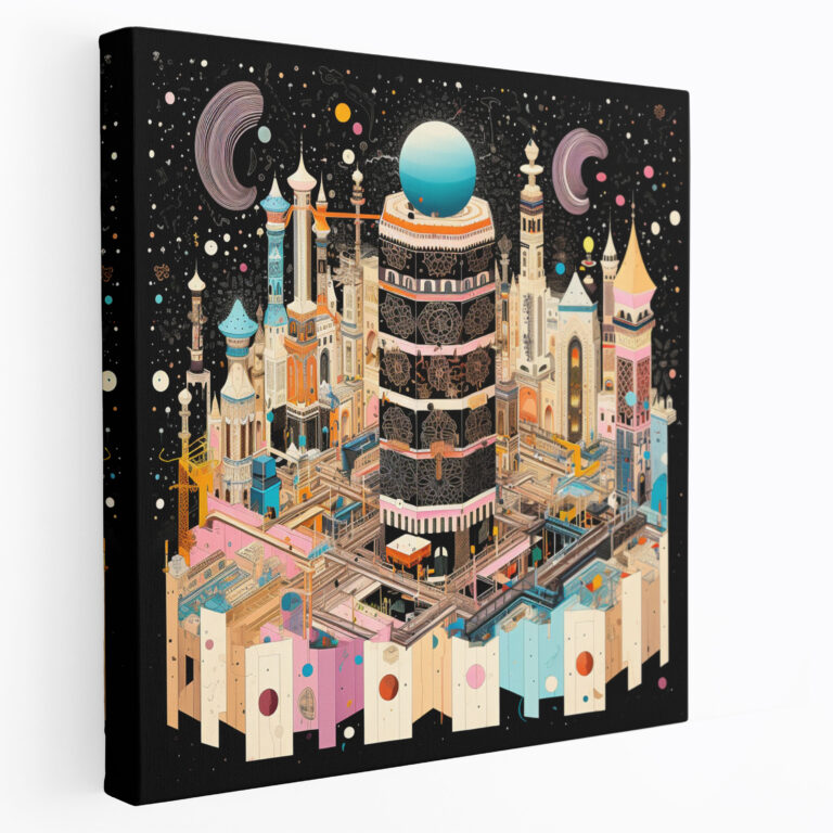 Kaaba Canvas Print - Whimsical Colorful Illustration - Wall Art - Kaaba, Wall Art, Wall Decoration, Vibrancy