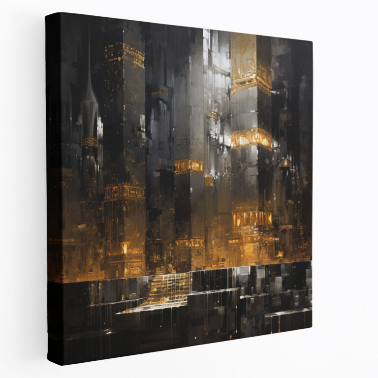 Kaaba Canvas Print - Abstract Representation With Metallic Gold Accents - Kaaba, Wall Art, Canvas Print, Metallic Gold Accents