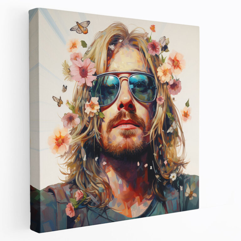 Kurt Cobain Surreal Glass Print - Kurt Cobain, Wall Decoration, Kurt Cobain, Blooming Flowers