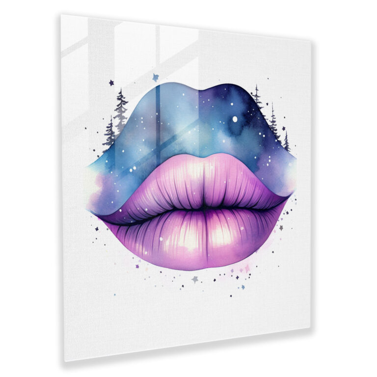 Starry Kiss Glass Print - Kiss, Modern Art, Wall Decoration, Watercolor Illustration