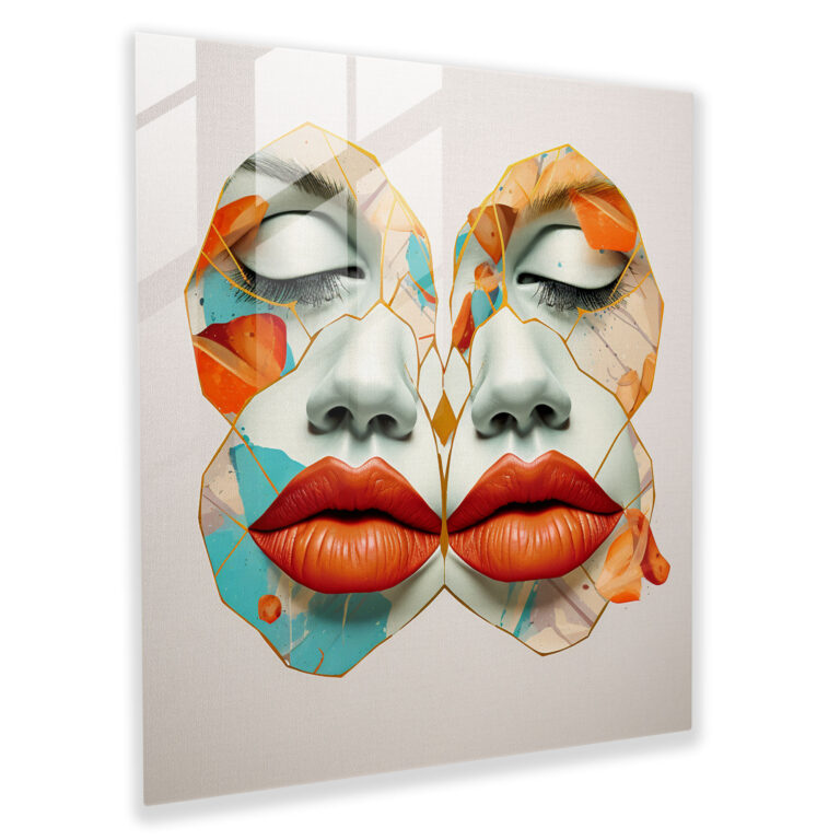 Geometric Kiss Glass Print - Kiss, Stylish, Modern Art, Home Decoration