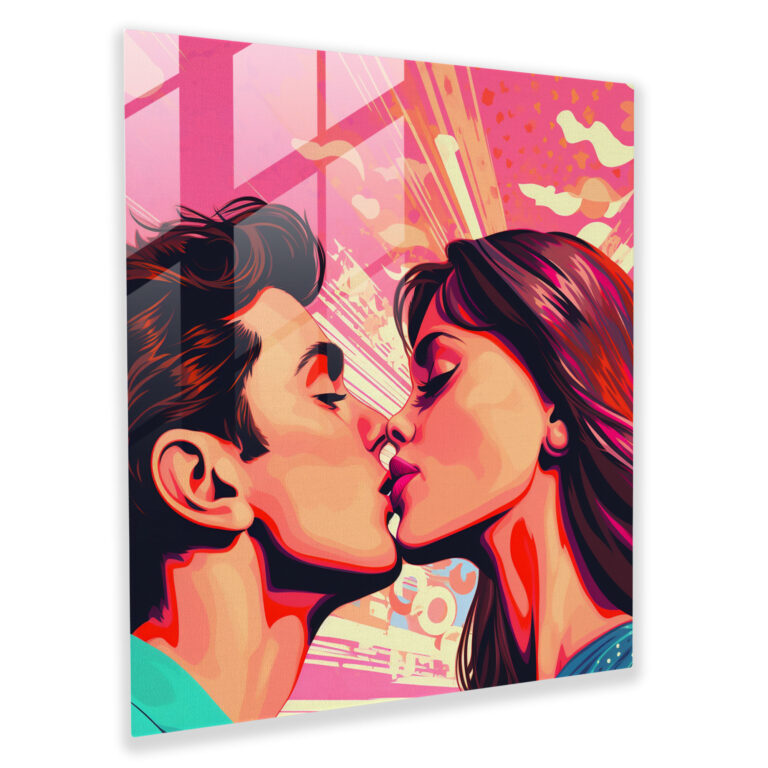 Pop Kiss Glass Print - Kiss, Vibrant, Glass Wall Art, Glass Art