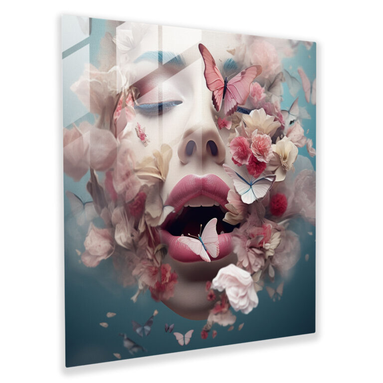 Whimsical Kiss - Glass Print - Kiss, Lips, Glass Wall Art, Digital Artwork