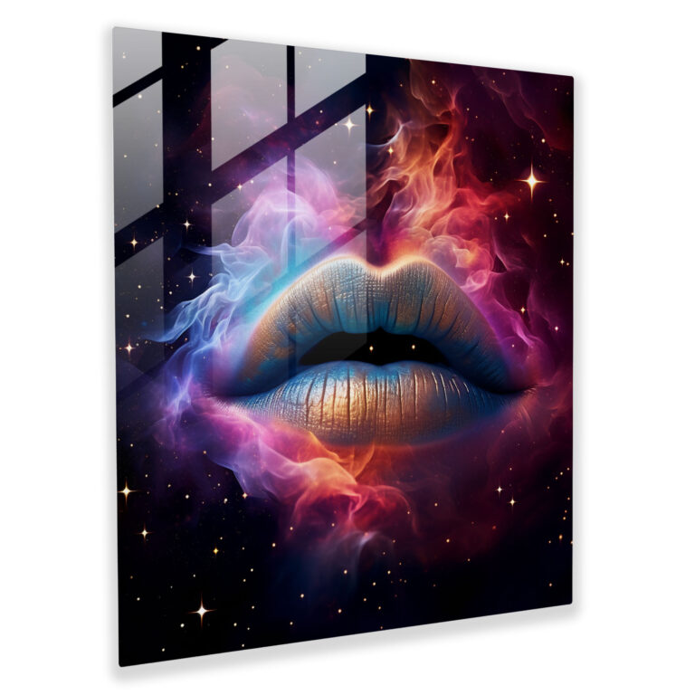 Cosmic Kiss Glass Print - Kiss, Kiss, Digital Artwork, Home Decoration