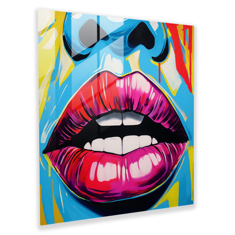 Pop Art Kiss Glass Print - Kiss, Contemporary, Modern Art, Home Decoration