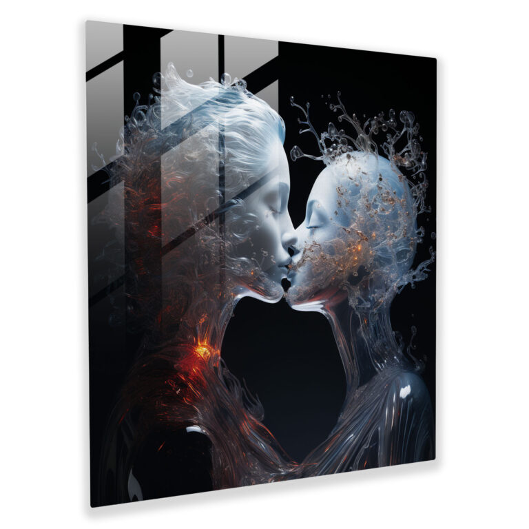 Celestial Kiss Glass Print - Kiss, Dreamlike, Ethereal Figures, Celestial