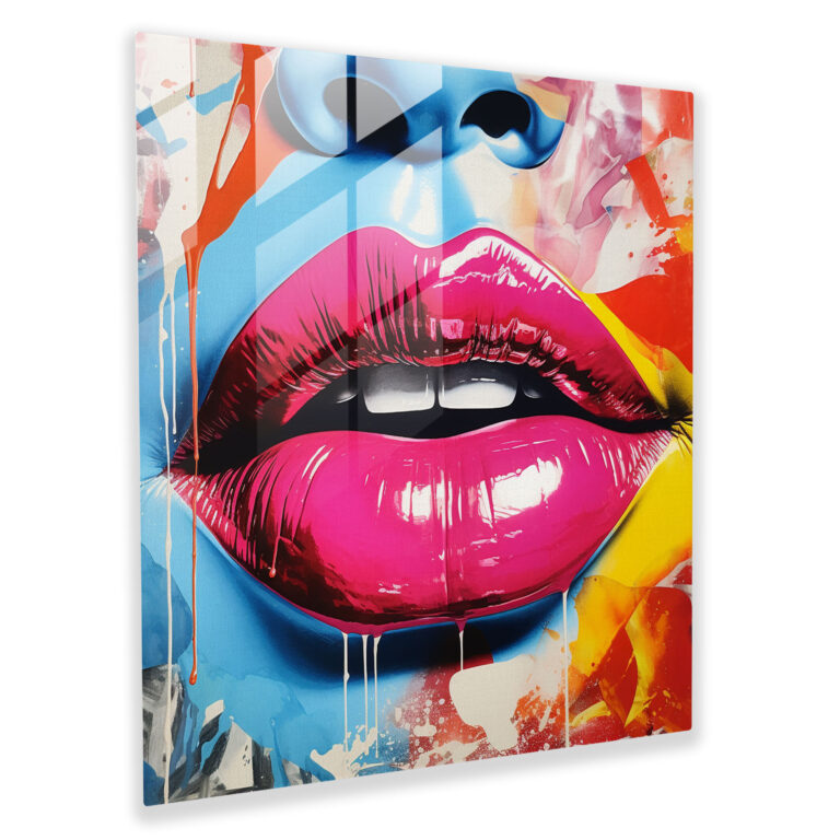 Pop Kiss Glass Print - Kiss, Wall Decoration, Pop Art, Collage