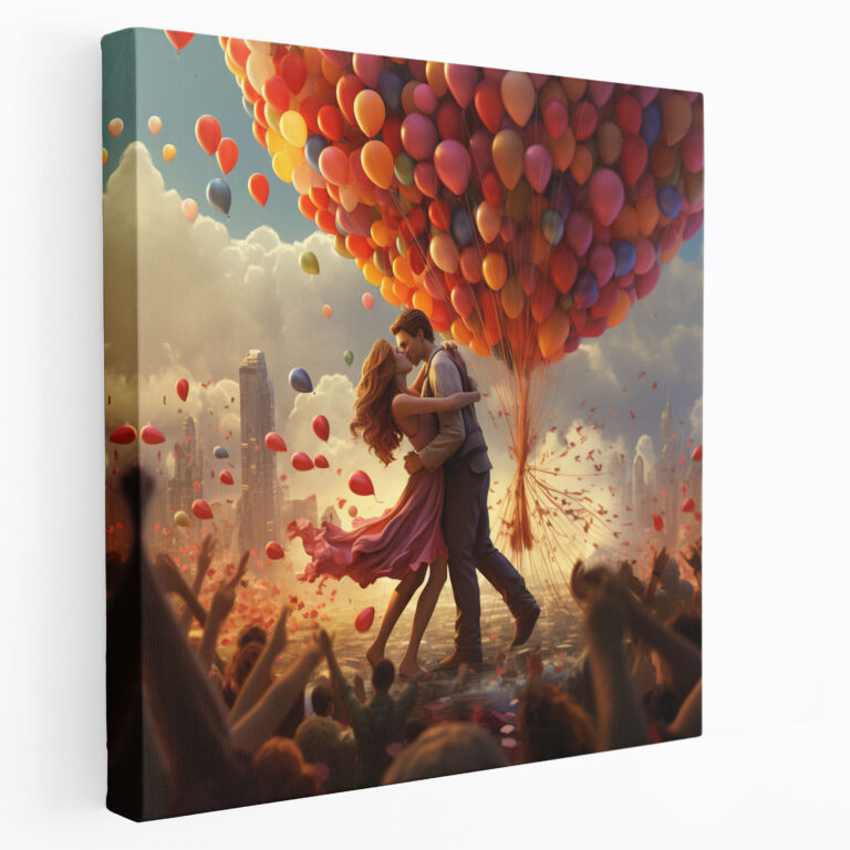 Kiss Wall Art - Balloon Adventure - Kiss, Whimsical Illustration, Canvas Print, Adventure