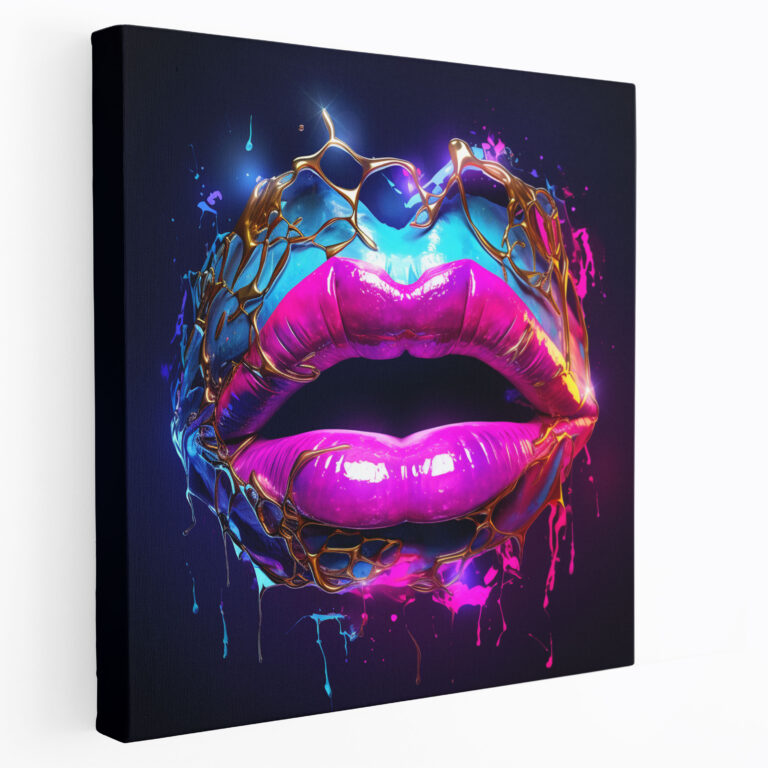 Neon Kiss Wall Decoration - Kiss, Vibrant Wall Art, Digital Art, Neon Canvas Print