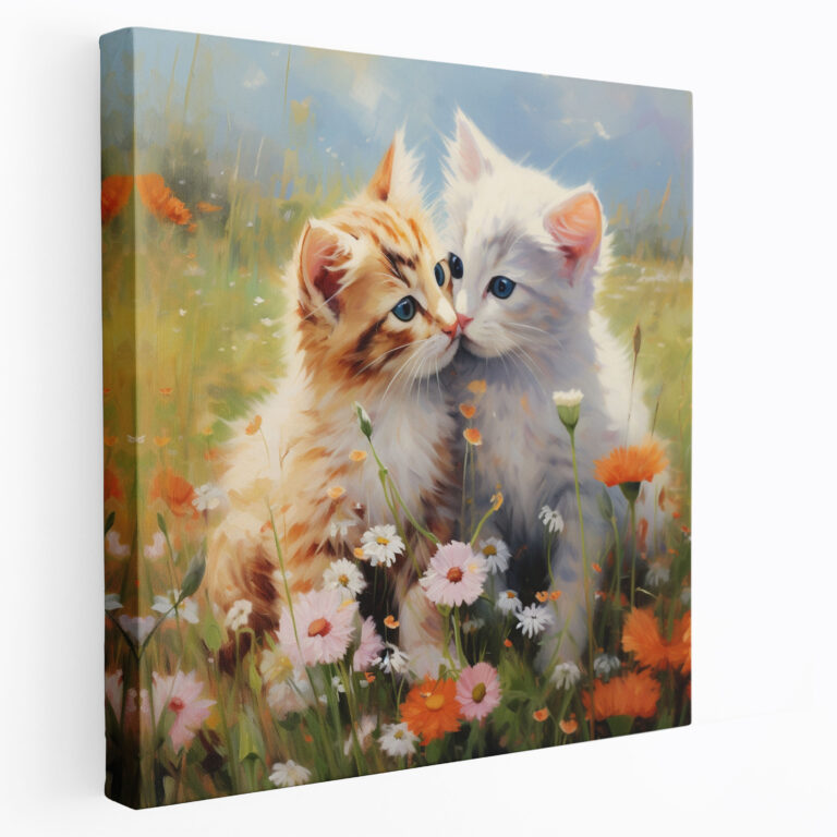 Kiss Canvas Print - Kiss, Vibrant Meadow, Adorable Kittens, Wall Decoration