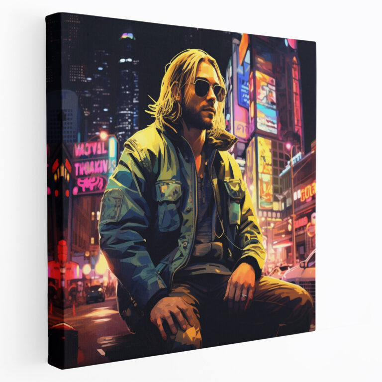 Kurt Cobain Wall Art - Cyberpunk-Inspired Canvas Print - Kurt Cobain, Wall Art, Futuristic Rockstar, Wall Decoration