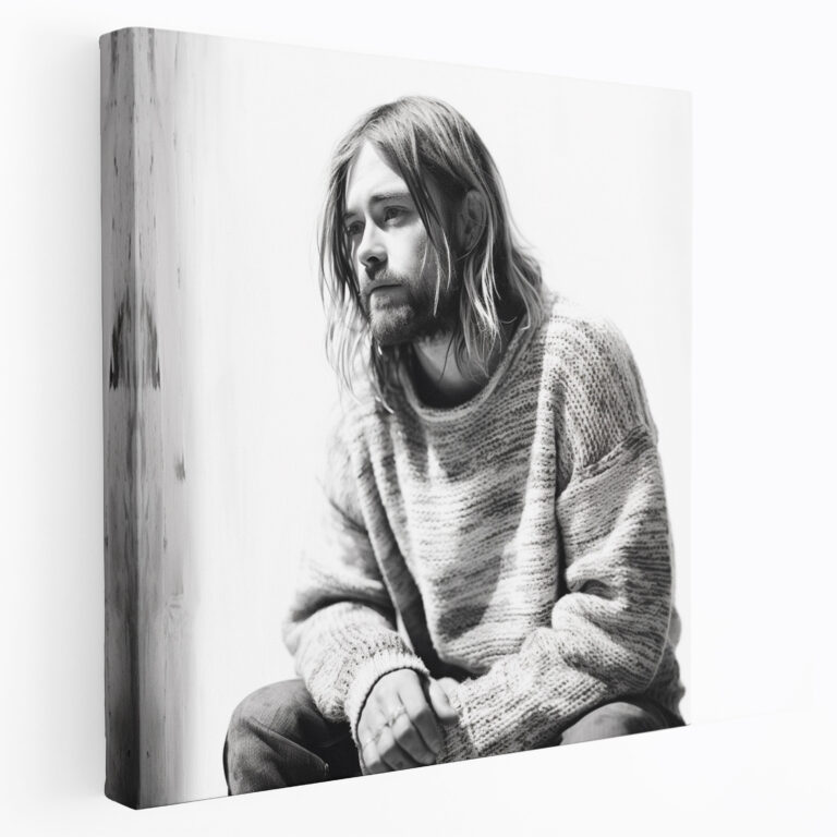 Kurt Cobain Black And White Portrait Canvas Print - Kurt Cobain, Canvas Print, Mystery, Black And White Portrait