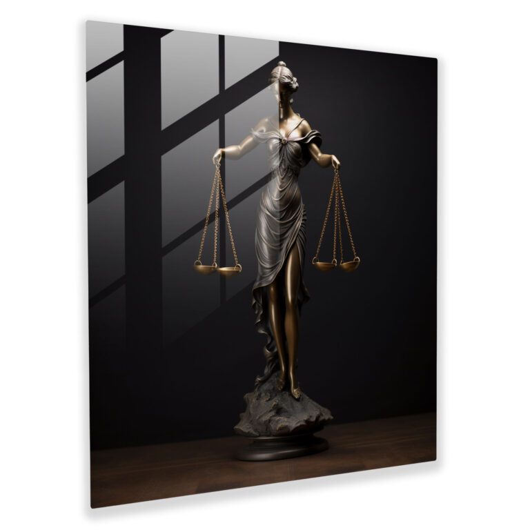 Lady Justice Glass Print - Law, Glass Wall Art, Wall Decoration, Lady Justice Statue