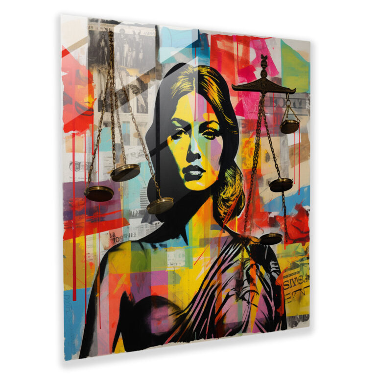 Legal Icons Glass Print - Law, Influence, Collage, Pop Art-Inspired Artwork