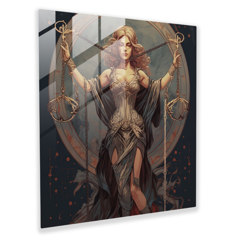 Lady Justice Glass Print - Law, Vintage-Inspired Illustration, Sword, Modern Art