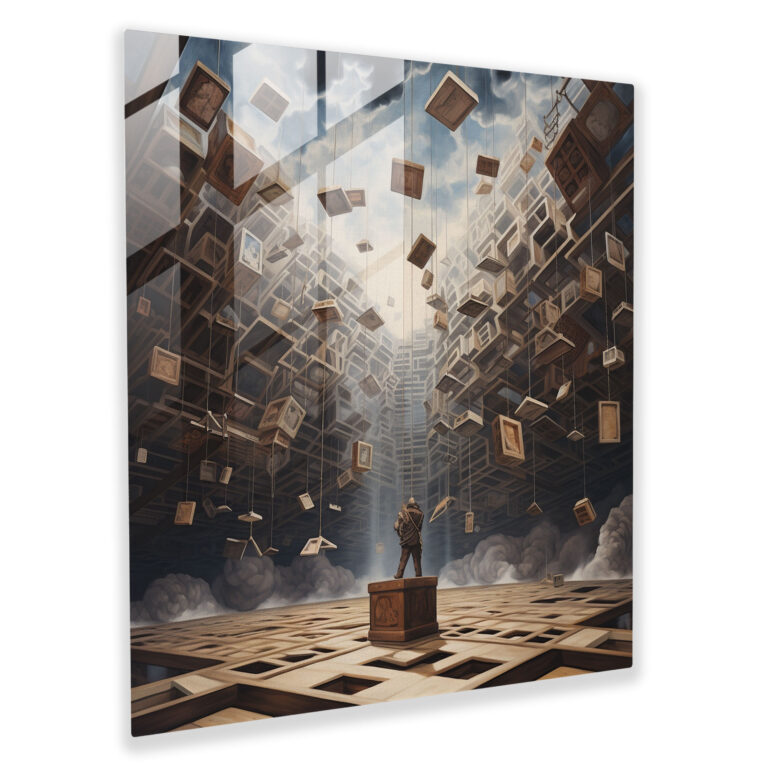 Labyrinth Of Law Glass Print - Law, Scales Of Justice, Thought-Provoking, Surreal Painting