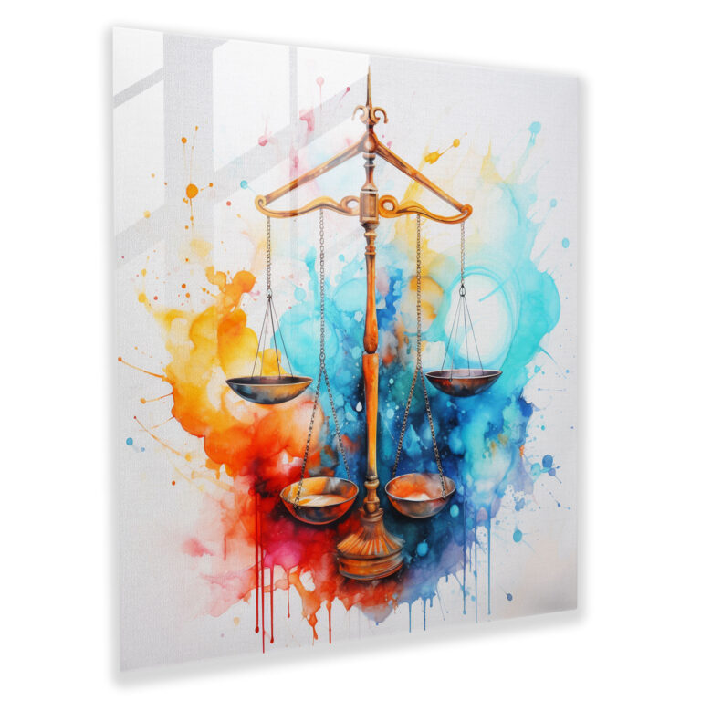 Vibrant Justice Glass Print - Law, Watercolor, Wall Decoration, Glass Wall Art
