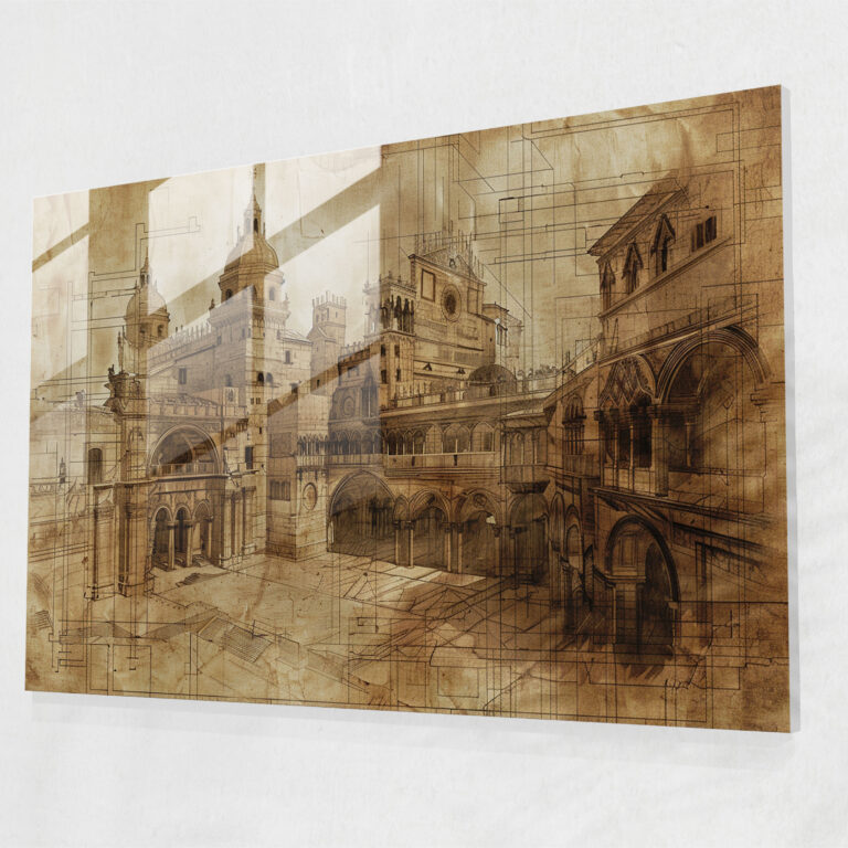 Leonardo Da Vinci Glass Print - Renaissance Buildings - Leonardo Da Vinci, Glass Print, Modern Art, Home Decoration