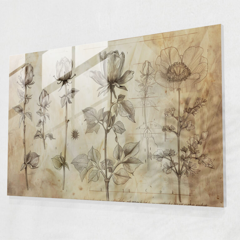 Leonardo Da Vinci Glass Print - Study Of Flowers And Plants - Leonardo Da Vinci, Modern Art, Wall Decoration, Leonardo Da Vinci