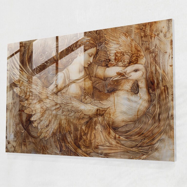 Leonardo Da Vinci Glass Print - Leda And The Swan - Leonardo Da Vinci, Home Decoration, Wall Decoration, Modern Art