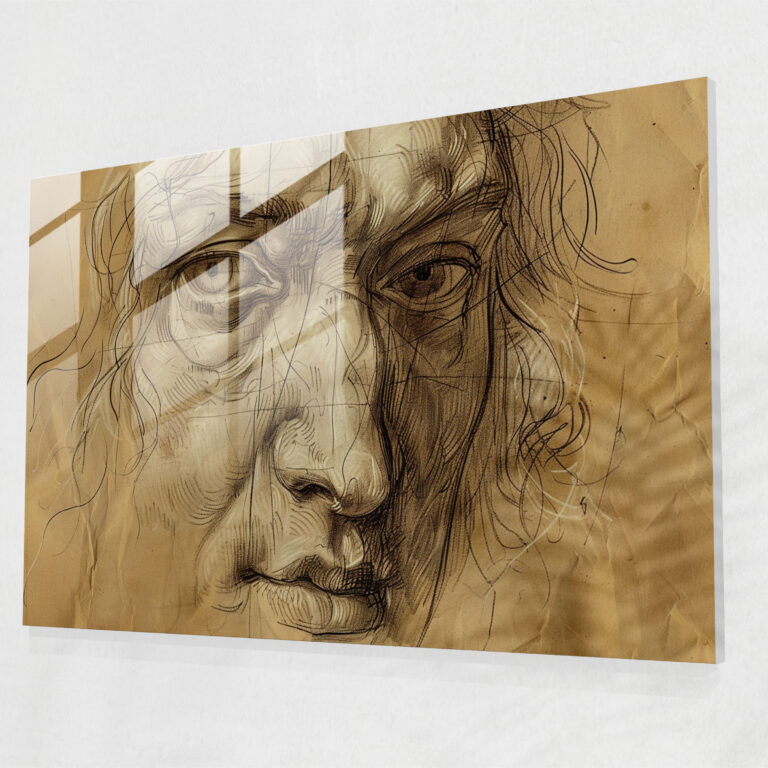 Leonardo Da Vinci Glass Wall Art: Human Face Study - Leonardo Da Vinci, Home Decoration, Wall Decoration, Glass Wall Art