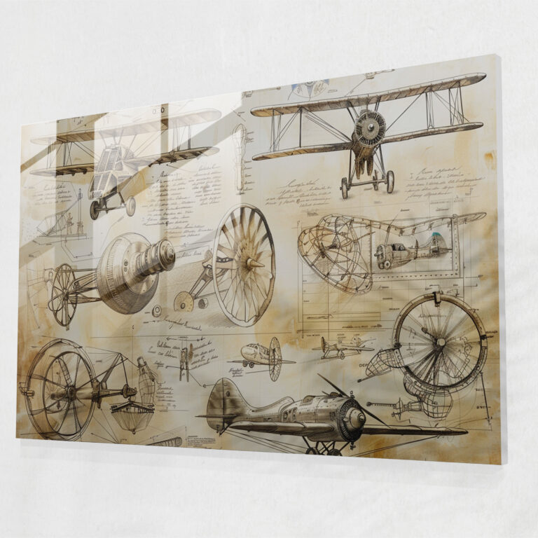 Leonardo Da Vinci Home Decoration: Flying Machines Sketch - Leonardo Da Vinci, Glass Art, Home Decoration, Leonardo Da Vinci