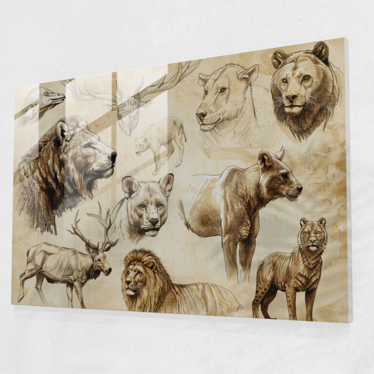Leonardo Da Vinci Glass Wall Art: Wildlife Sketches - Leonardo Da Vinci, Glass Art, Home Decoration, Wall Decoration