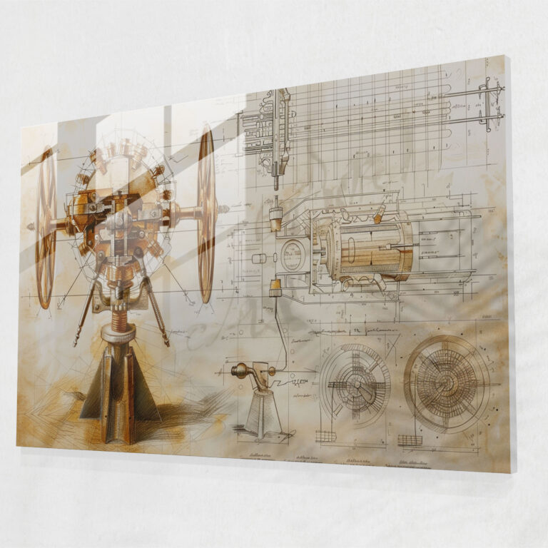 Leonardo Da Vinci Home Decoration: Technical Drawings Study - Leonardo Da Vinci, Leonardo Da Vinci, Glass Art, Modern Art