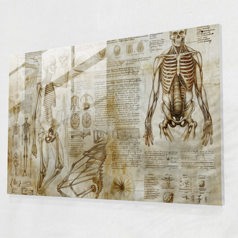 Anatomical Sketch Glass Print Home Decoration - Leonardo Da Vinci, Wall Decoration, Leonardo Da Vinci, Home Decoration