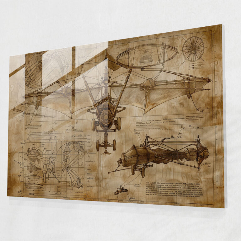 Flying Machines Glass Wall Art Modern Art - Leonardo Da Vinci, Glass Art, Wall Decoration, Leonardo Da Vinci