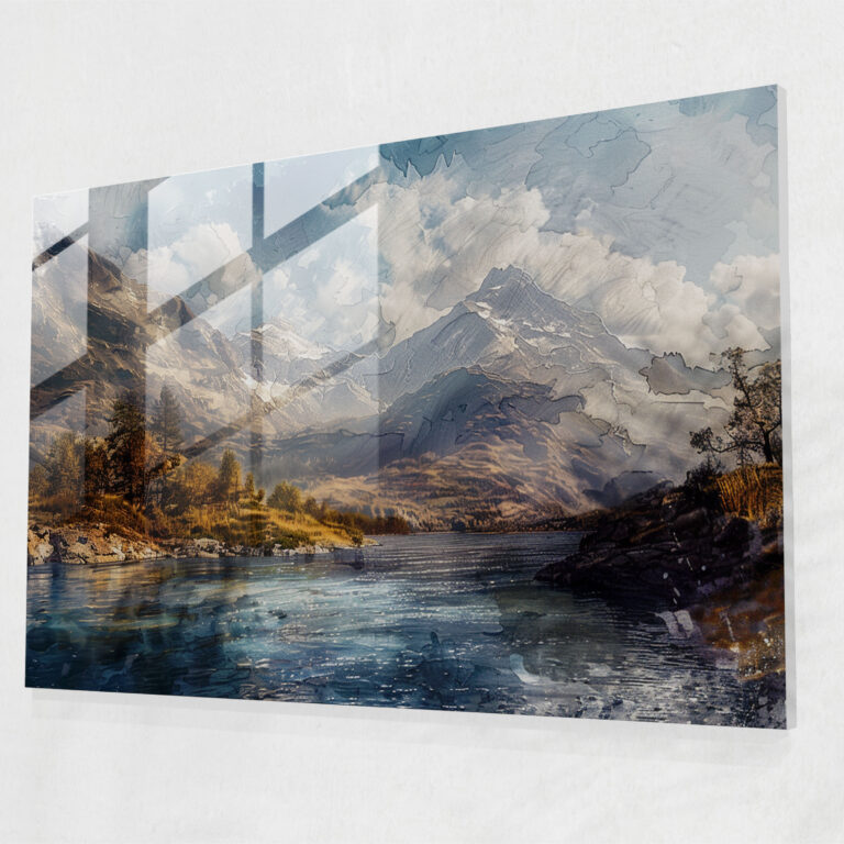 Leonardo Da Vinci Home Decoration: Mountain Landscape - Leonardo Da Vinci, Wall Decoration, Glass Art, Home Decoration