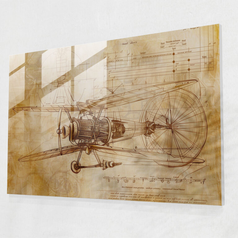 Leonardo Da Vinci Glass Art - Leonardo Da Vinci, Leonardo Da Vinci, Flying Machine Blueprint, Glass Print
