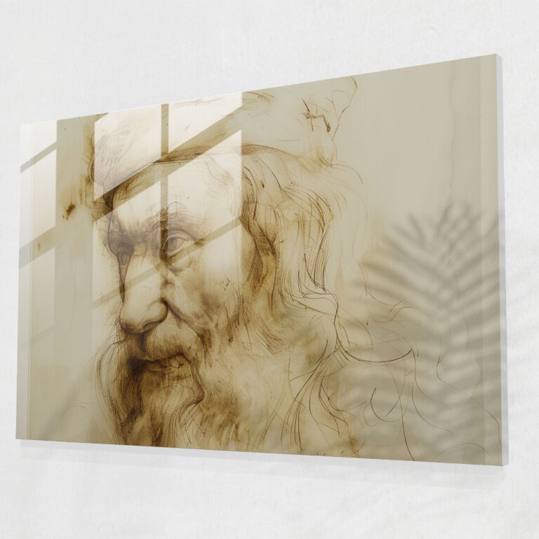 Leonardo Da Vinci Glass Print Portrait - Leonardo Da Vinci, Glass Wall Art, Glass Art, Modern Art