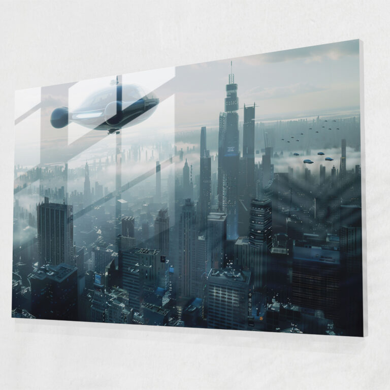 Futuristic Cityscape Glass Wall Art - Leonardo Da Vinci, Home Decoration, Futuristic Cityscape, Glass Art