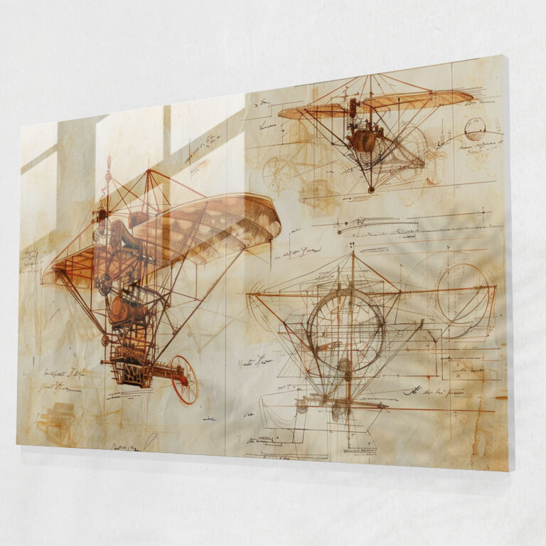 Leonardo Da Vinci Glass Wall Art: Flying Machine Sketches - Leonardo Da Vinci, Modern Art, Leonardo Da Vinci, Glass Wall Art