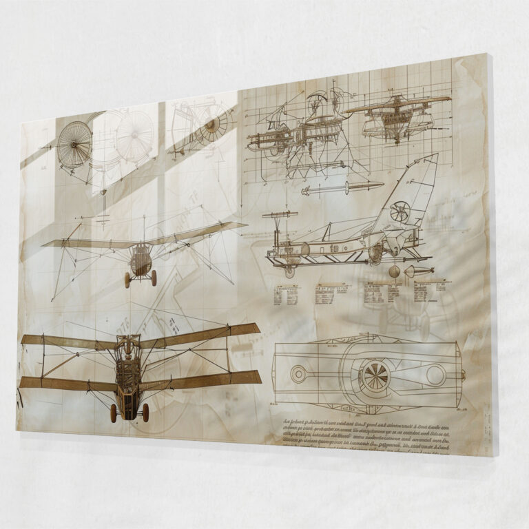 Leonardo Da Vinci Glass Wall Art: Flying Machine Sketches - Leonardo Da Vinci, Engineering Designs, Glass Wall Art, Wall Decoration