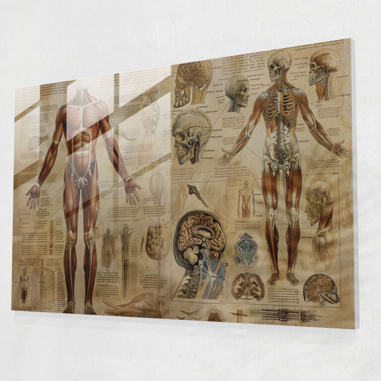 Anatomy Study Glass Print - Leonardo Da Vinci, Glass Art, Glass Wall Art, Glass Print