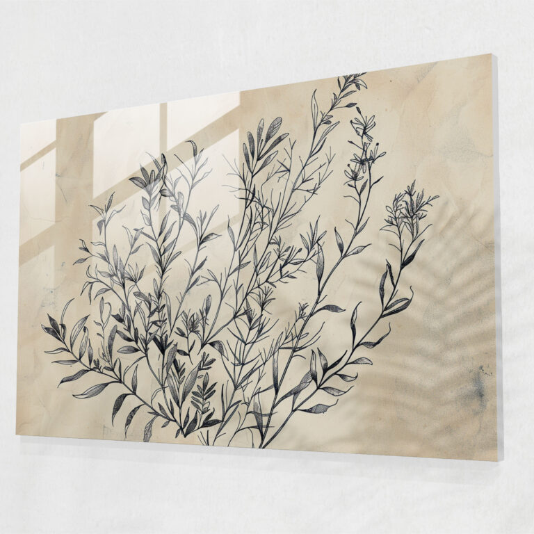 Nature Sketch Glass Wall Art - Leonardo Da Vinci, Wall Decoration, Glass Art, Home Decoration