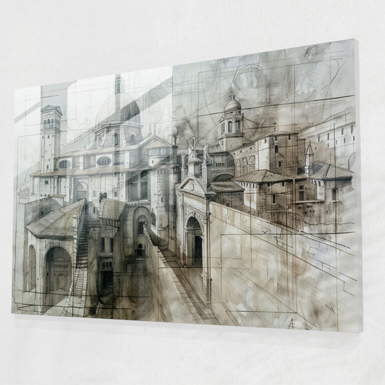 Leonardo Da Vinci Glass Wall Art - Ideal City Sketches - Leonardo Da Vinci, Glass Art, Leonardo Da Vinci, Glass Wall Art