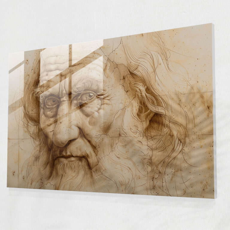 Leonardo Da Vinci Glass Print - Self-Portrait Study - Leonardo Da Vinci, Glass Print, Wall Decoration, Glass Art