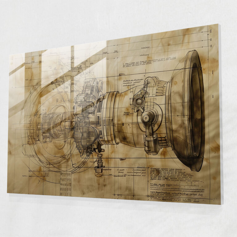 Leonardo Da Vinci Wall Decoration Mechanical Drawings - Leonardo Da Vinci, Glass Print, Glass Art, Leonardo Da Vinci