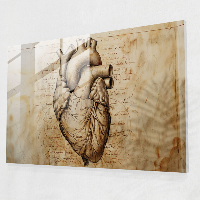 Leonardo Da Vinci Heart Glass Print - Leonardo Da Vinci, Leonardo Da Vinci, Modern Art, Glass Art