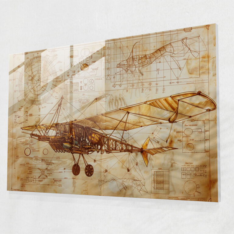 Flying Machine Glass Wall Art - Leonardo Da Vinci, Home Decoration, Glass Wall Art, Leonardo Da Vinci