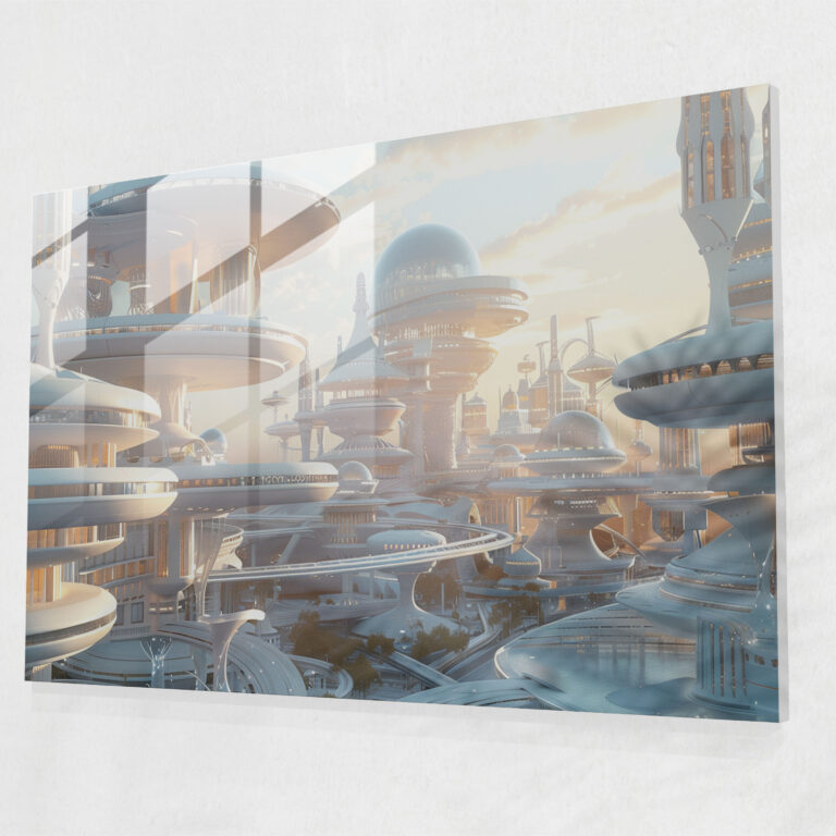 Futuristic City Glass Print - Leonardo Da Vinci, Home Decoration, Glass Print, Leonardo Da Vinci