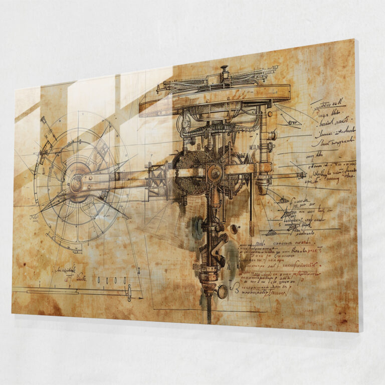 Mechanical Device Glass Print - Leonardo Da Vinci, Modern Art, Glass Print, Leonardo Da Vinci