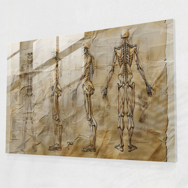 Leonardo Da Vinci Modern Art - Human Anatomy Study Glass Print - Leonardo Da Vinci, Home Decoration, Leonardo Da Vinci, Modern Art