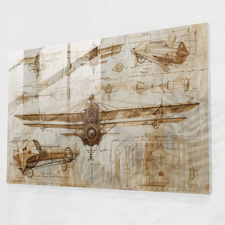 Leonardo Da Vinci Home Decoration - Flying Machines Sketches - Leonardo Da Vinci, Renaissance Art, Home Decoration, Glass Print